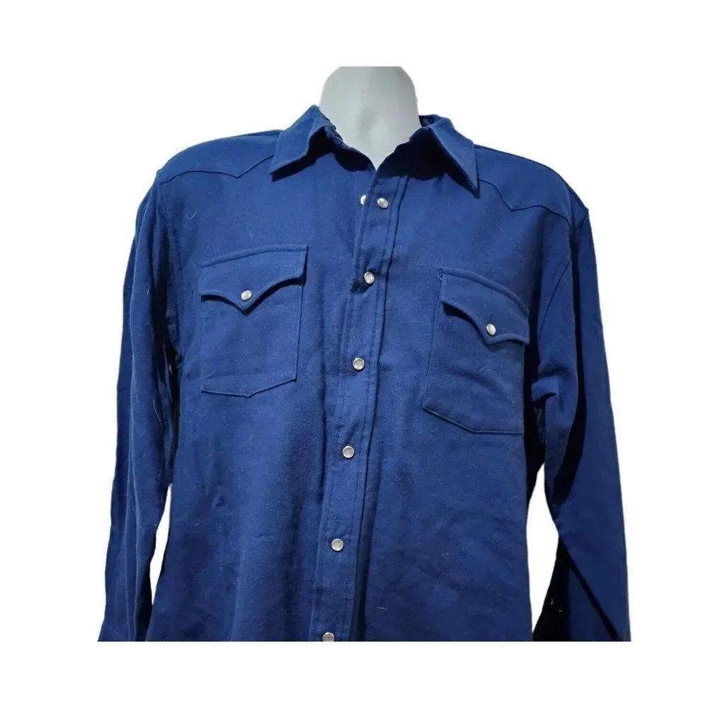 Vintage 70s Pendleton Shirt Mens Size L Blue Wool Western Pearl Snap Country TLC